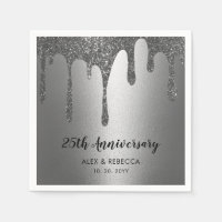 Silver Glitter Drips 25th Wedding Jubileum