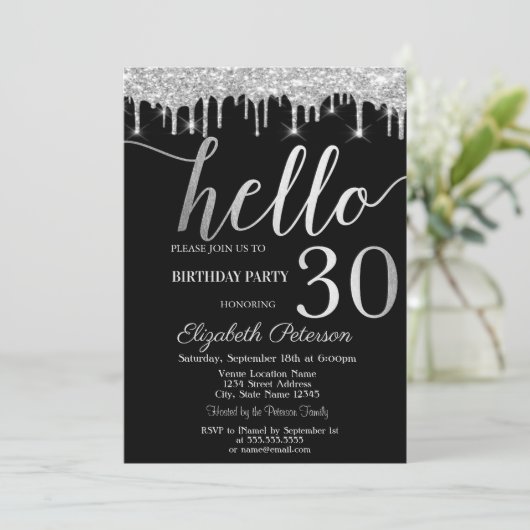 Silver Glitter Drips 30e verjaardag Kaart (Staand voorkant)