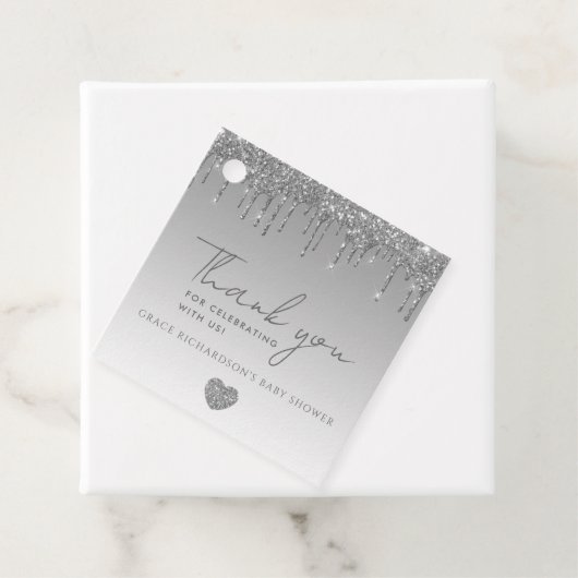 Silver Glitter Drips Baby shower Dank u Label (In situ)