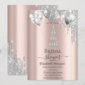Silver Glitter Drips Ballonnen Champagne Glas Kaart (Voorkant / Achterkant)