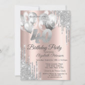 Silver Glitter Drips Balloons 40th Birthday Kaart (Voorkant)
