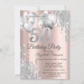 Silver Glitter Drips Balloons 50e verjaardag Kaart (Voorkant)