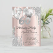 Silver Glitter Drips Balloons 60th Birthday Kaart (Staand voorkant)
