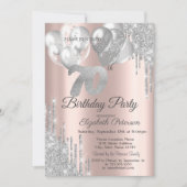 Silver Glitter Drips Balloons 70th Birthday Kaart (Voorkant)