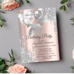 Silver Glitter Drips Balloons 70th Birthday Kaart<br><div class="desc">Een modern,  chic en glamoureus met zilveren glitterdruppels en ballonnen op een gouden achtergrond van het roos.</div>