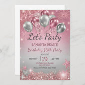 Silver Glitter Drips Balloons Birthday Kaart (Voorkant / Achterkant)