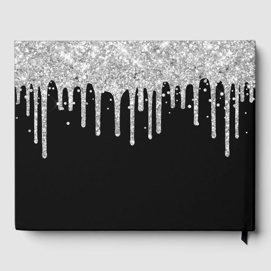 Silver Glitter Drips Black 16e verjaardag Gastenboek (Achterkant)