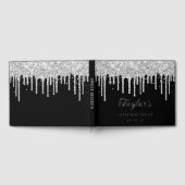 Silver Glitter Drips Black 16e verjaardag Gastenboek (Volledig)