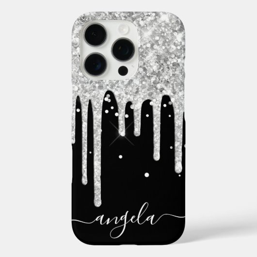 Silver Glitter Drips Black Glam-handtekening Case-Mate iPhone Case (Achterkant)