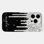 Silver Glitter Drips Black Glam-handtekening Case-Mate iPhone Case (Achterkant (horizontaal))