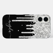 Silver Glitter Drips Black Glam-handtekening Case-Mate iPhone Case (Achterkant (horizontaal))