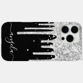 Silver Glitter Drips Black Glam-handtekening Case-Mate iPhone Case (Achterkant (horizontaal))