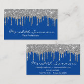 Silver Glitter Drips Blue Customize Glitter Visitekaartje (Voorkant / Achterkant)