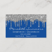 Silver Glitter Drips Blue Customize Glitter Visitekaartje (Achterkant)