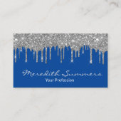 Silver Glitter Drips Blue Customize Glitter Visitekaartje (Voorkant)