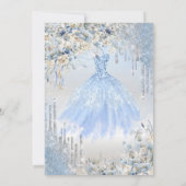 Silver Glitter Drips, Blue Dress Flowers Sweet 16 Kaart (Achterkant)