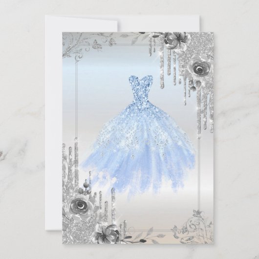 Silver Glitter Drips, Blue Dress Rozen Sweet 16 Kaart (Achterkant)