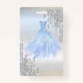 Silver Glitter Drips, Blue Dress Silver Sweet 16 Badge (Achterkant)