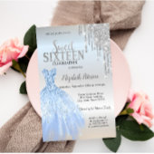 Silver Glitter Drips, Blue Dress Silver Sweet 16 Kaart