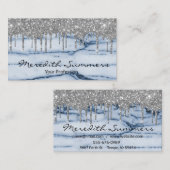 Silver Glitter Drips Blue Marble Customize Glitter Visitekaartje (Voorkant / Achterkant)