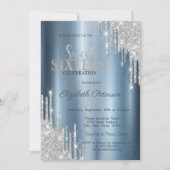 Silver Glitter Drips Blue Metallic Sweet 16 Kaart (Voorkant)