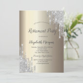 Silver Glitter Drips Champagne Pensioen Kaart (Staand voorkant)