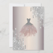 Silver Glitter Drips, Chic Dress Sweet 16 Kaart (Achterkant)