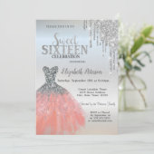 Silver Glitter Drips, Cool Dress Silver Sweet 16 Kaart (Staand voorkant)