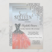 Silver Glitter Drips, Cool Dress Silver Sweet 16 Kaart (Voorkant / Achterkant)