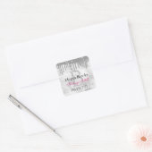 Silver Glitter Drips, DIY-naam, Monogram Titel Zwa Vierkante Sticker (Envelop)