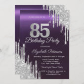Silver Glitter Drips Donker Paarse 85e Verjaardag Kaart (Voorkant / Achterkant)