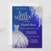 Silver Glitter Drips, Dress Blue Sweet 16 Kaart (Voorkant)