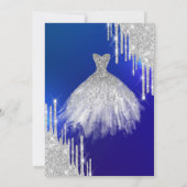 Silver Glitter Drips, Dress Blue Sweet 16 Kaart (Achterkant)
