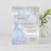 Silver Glitter Drips,Dress,Eiffel Tower Sweet 16 Kaart (Staand voorkant)