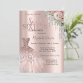 Silver Glitter Drips, Dress Flowers Sweet 16 Kaart (Staand voorkant)