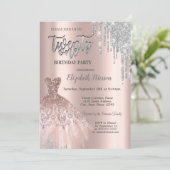 Silver Glitter Drips, Dress Roos Gold 21st verjaar Kaart (Staand voorkant)