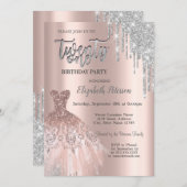 Silver Glitter Drips, Dress Roos Gold 21st verjaar Kaart (Voorkant / Achterkant)