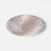 Silver Glitter Drips, Dress Roos Gold Sweet 16 Papieren Bordje (Gekanteld)