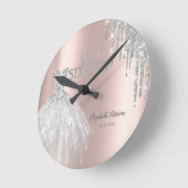 Silver Glitter Drips, Dress Roos Gold Sweet 16 Ronde Klok (Hoek)