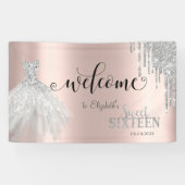 Silver Glitter Drips, Dress Roos Gold Sweet 16 Spandoek (Horizontaal)