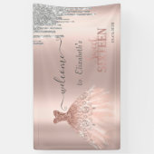 Silver Glitter Drips, Dress Roos Gold Sweet 16 Spandoek (Verticaal)