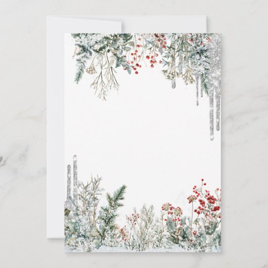 Silver Glitter Drips,Dress Winter Flowers Sweet 16 Kaart (Achterkant)