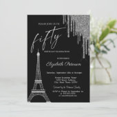 Silver Glitter Drips, Eiffel Tower 50t Birthday  Kaart (Staand voorkant)