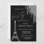 Silver Glitter Drips, Eiffel Tower 60t Birthday  Kaart (Voorkant)
