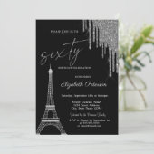 Silver Glitter Drips, Eiffel Tower 60t Birthday  Kaart (Staand voorkant)