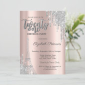 Silver Glitter Drips, Eiffeltoren 21e verjaardag Kaart (Staand voorkant)