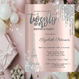 Silver Glitter Drips, Eiffeltoren 21e verjaardag Kaart