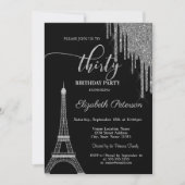 Silver Glitter Drips, Eiffeltoren, 30t verjaardag Kaart (Voorkant)