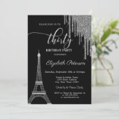 Silver Glitter Drips, Eiffeltoren, 30t verjaardag Kaart (Staand voorkant)