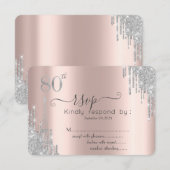 Silver Glitter Drips, Eiffeltoren 80e RSVP Kaart (Voorkant / Achterkant)